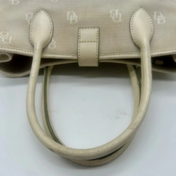Dooney & Bourke DB Monogram Logo Purse Off White Ivory Canvas Leather Top Handle - Picture 11 of 16